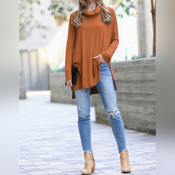 #191 SALE 🛑XL BOHO CHIC FABULOUS Cowl Neck Long Sleeve Hi-Low Top - Picture 1 of 7